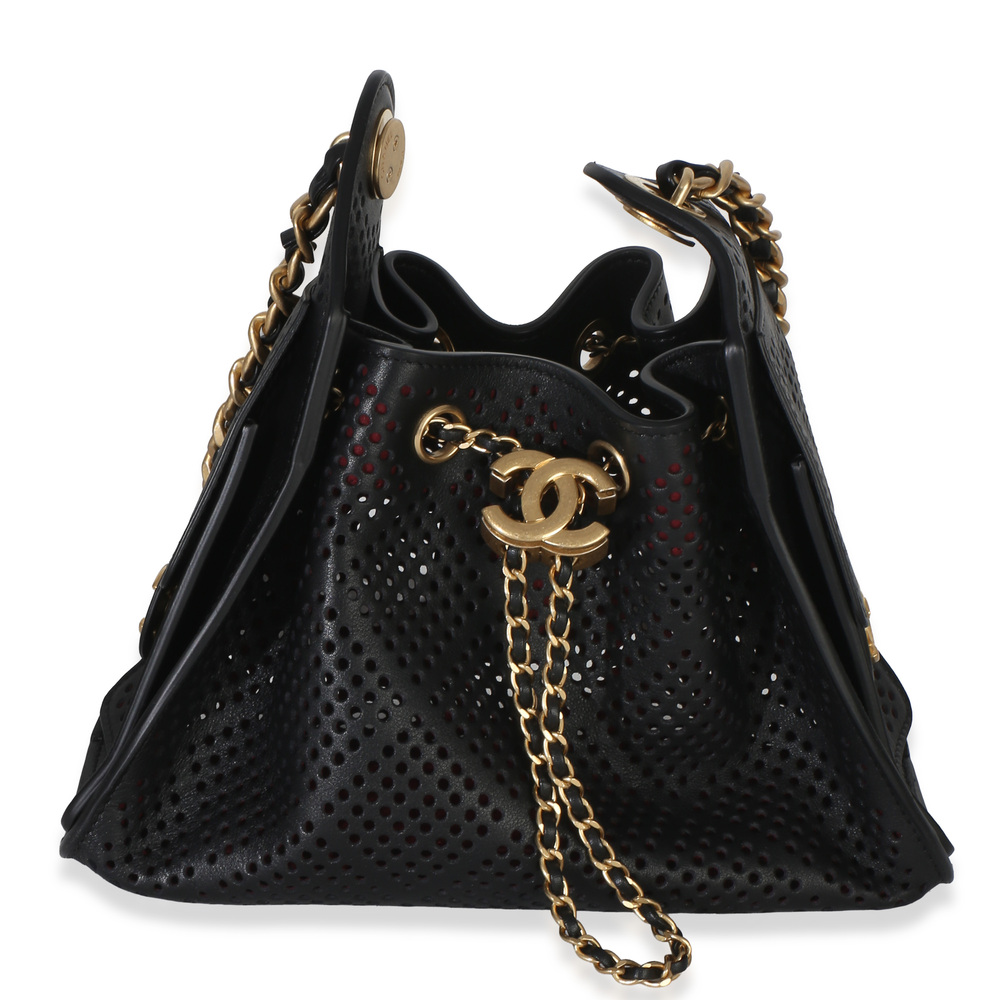 Chanel Black Perforated Calfskin Small Chanel 25 Hobo